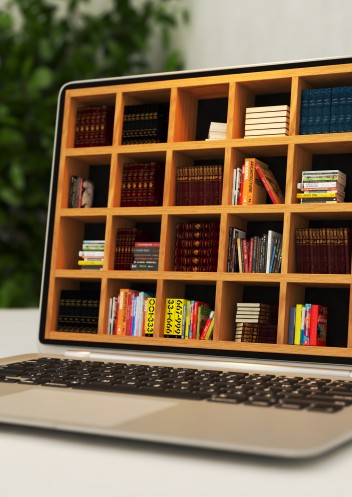 Laptop mit Bibliothek im Bildschirm